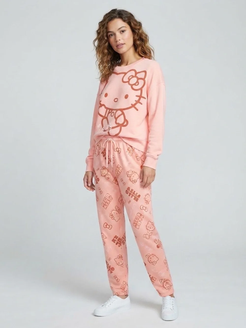 Hello Kitty Pink Women’s Sweatsuit Set - Cozy Long Sleeve Top & Jogger 2pc Set